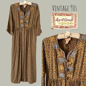 vintage April Cornell for Cornell Trading floral maxi dress size Small